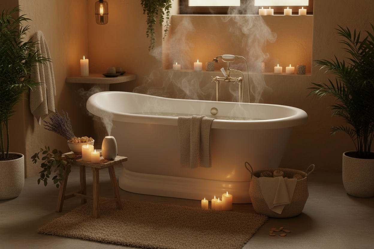 Ritual bath with candles and other natural items